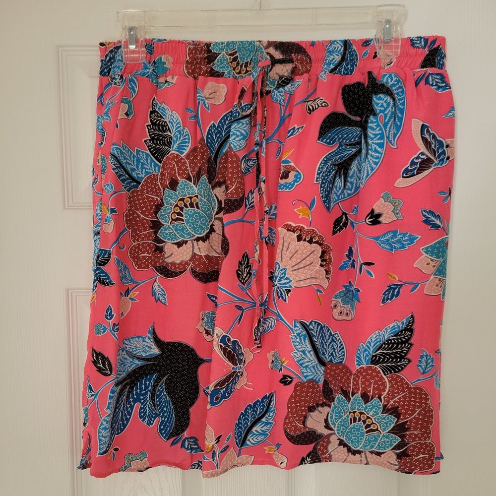 NWT LOFT Pink Floral Drawstring Skirt Size L